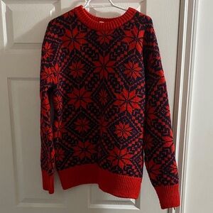 Joe Fresh Red and Navy Blue Patterned Sweater